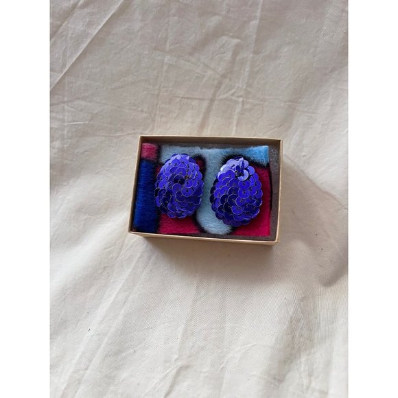 Vintage 80s Purplish-Blue Sequin Egg Shaped Earrings - Picture 8 of 8